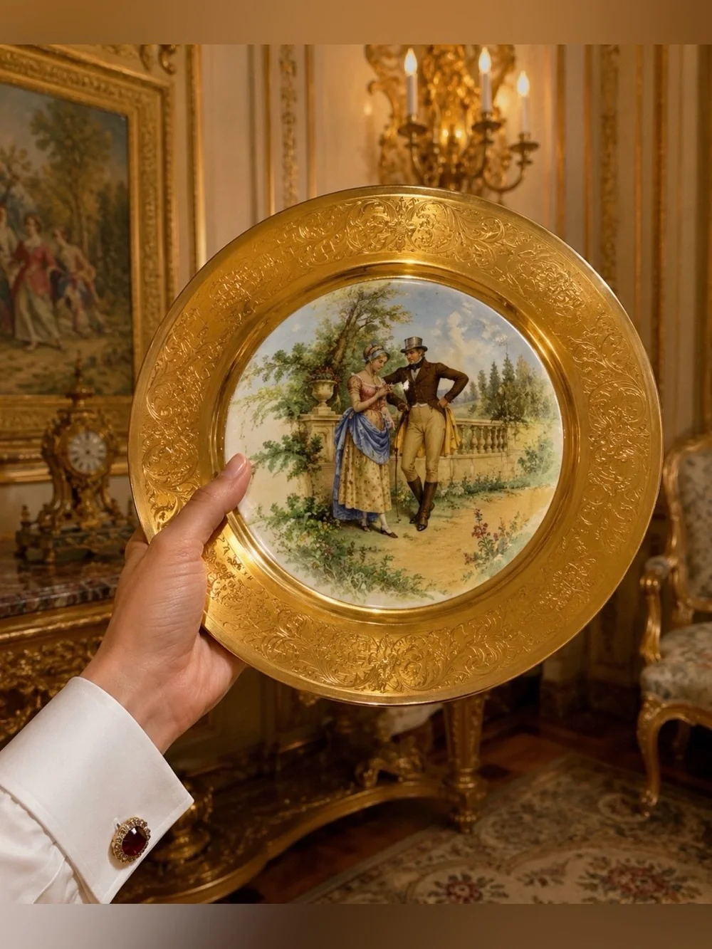Original Vintage Fine Art Porcelain 10” Plate LADY RENEE 22k GOLD Osborne Studio